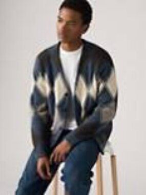 Levi's Blue, Cream & Gray Argyle Button Cardigan
